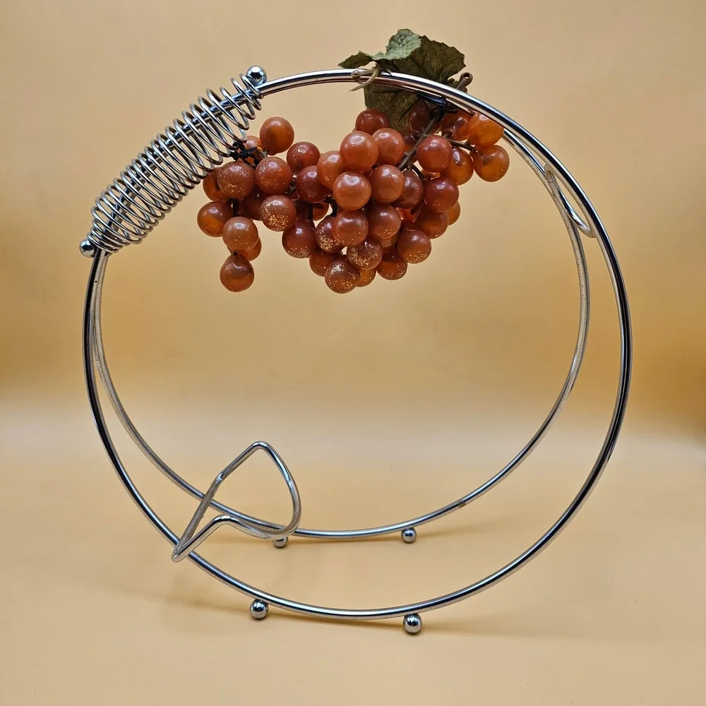 Modern‎ Chrome Metal Wine Holder with Grape Cluster Accent